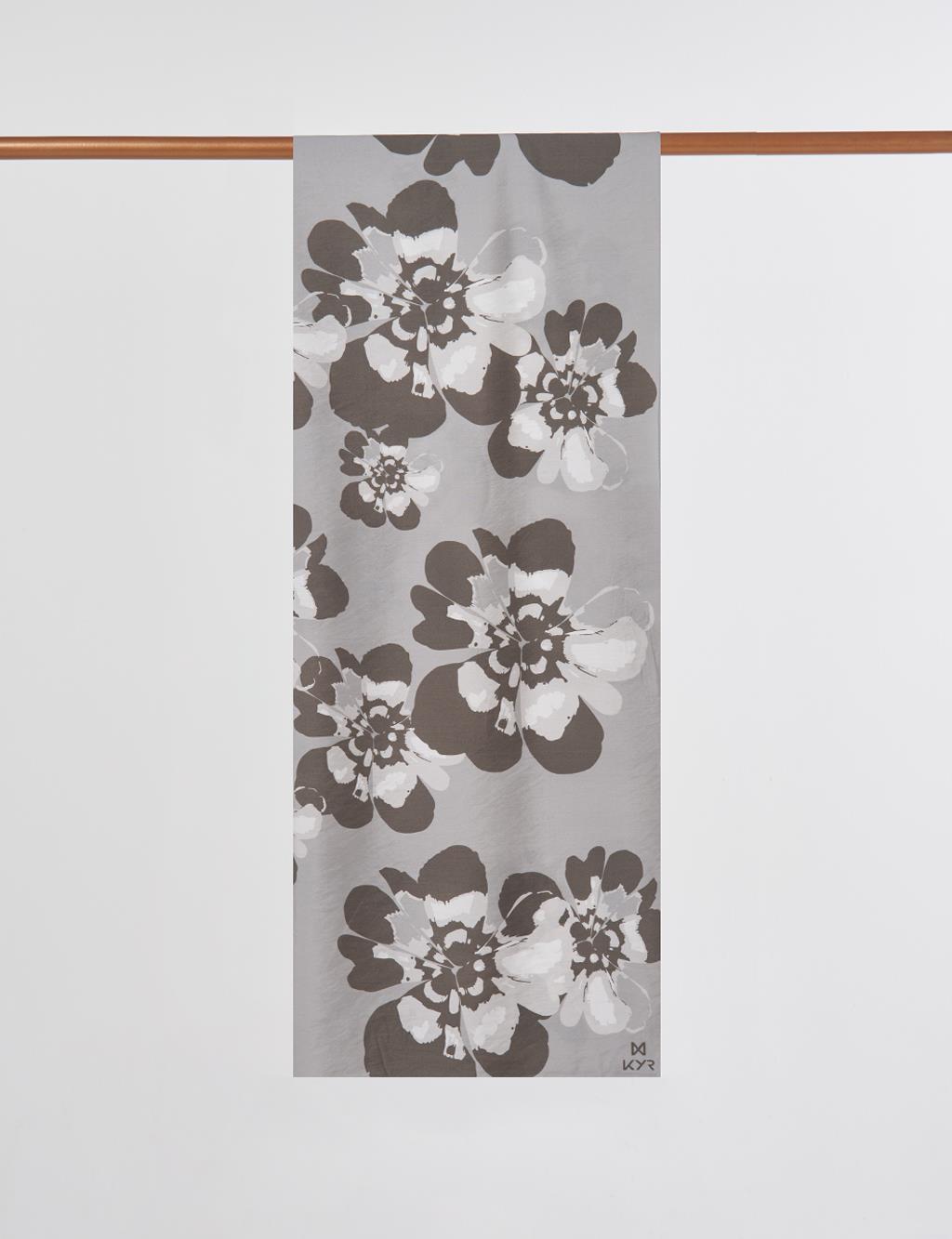 Multi-Floral Viscose Shawl in Gray