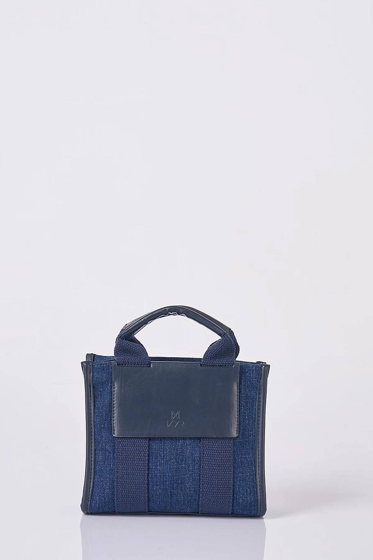 Strap Detailed Denim Bag Navy Blue