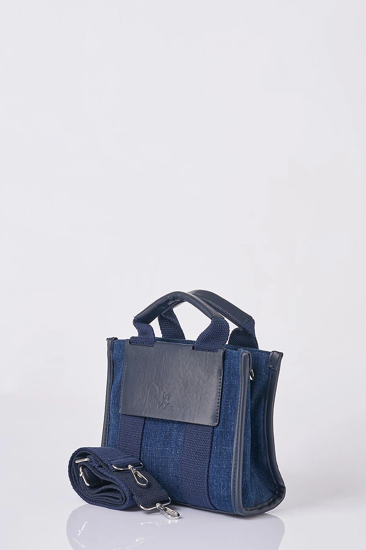 Strap Detailed Denim Bag Navy Blue