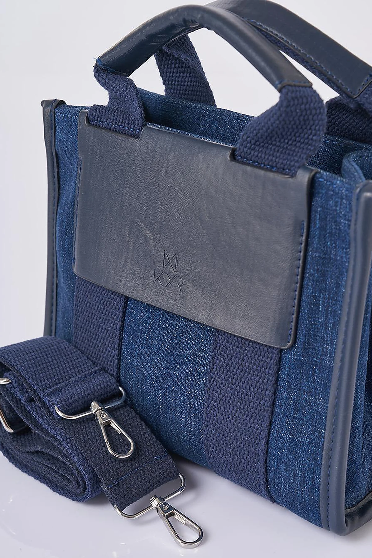 Strap Detailed Denim Bag Navy Blue