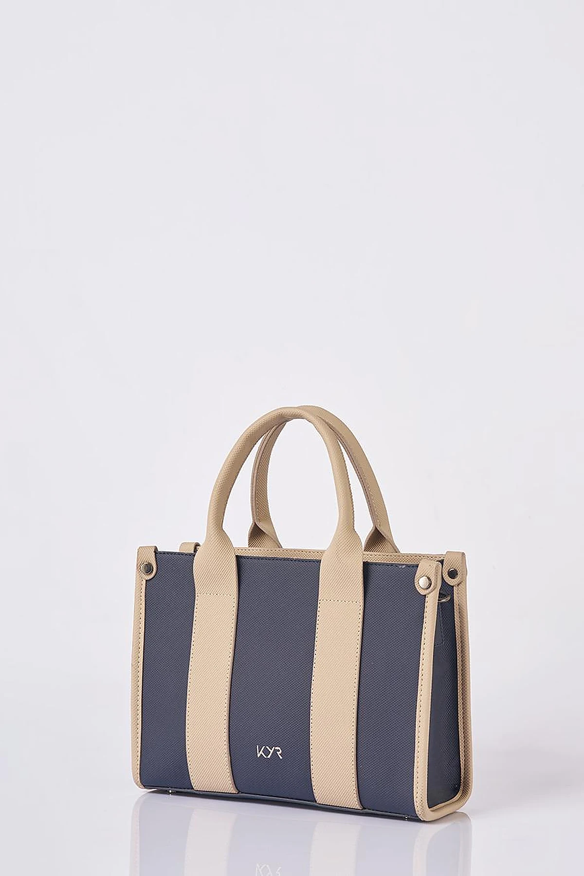 Logo Detailed Tote Bag Navy-Cream
