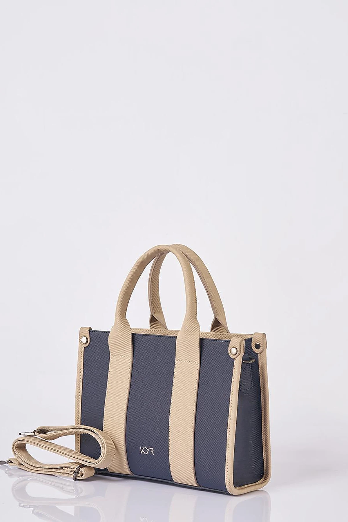 Logo Detailed Tote Bag Navy-Cream
