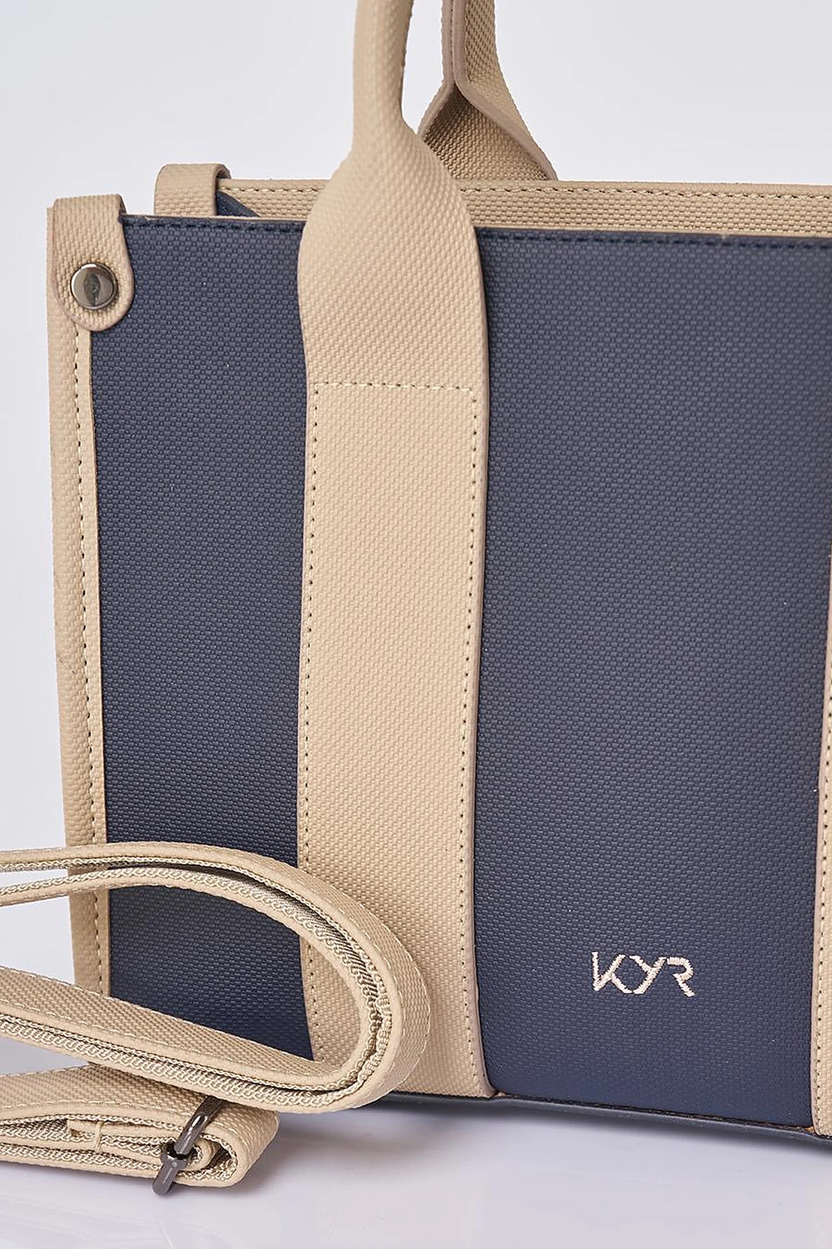Logo Detailed Tote Bag Navy-Cream