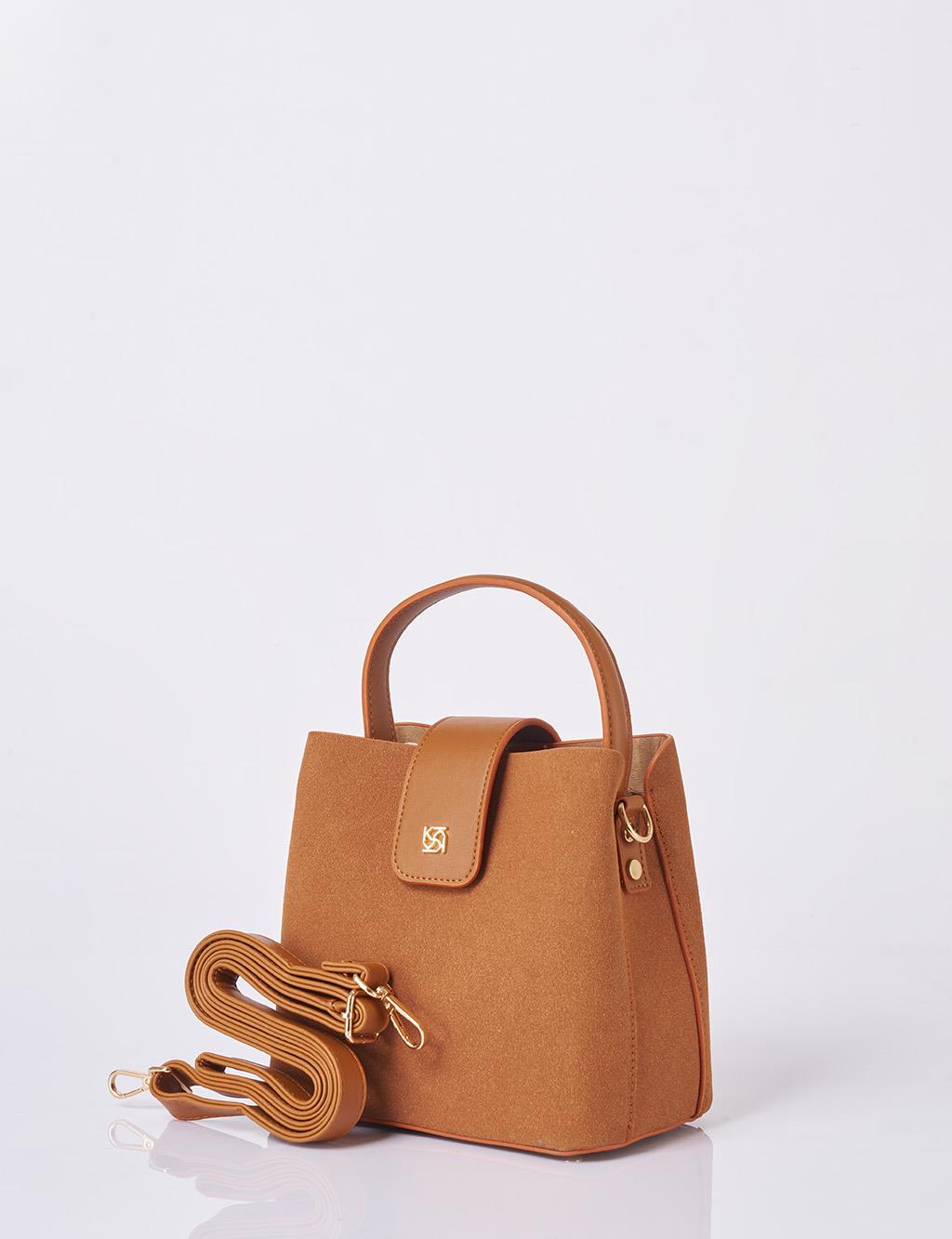 Nubuck Bag with Cover in Tan