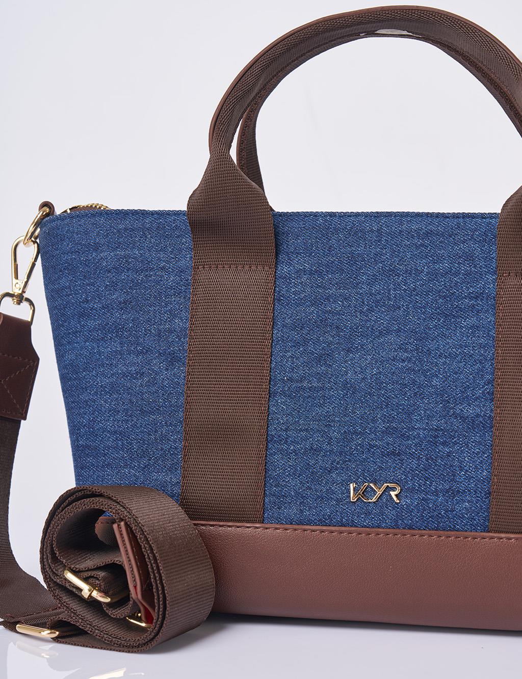 Logolu Denim Çanta Lacivert 