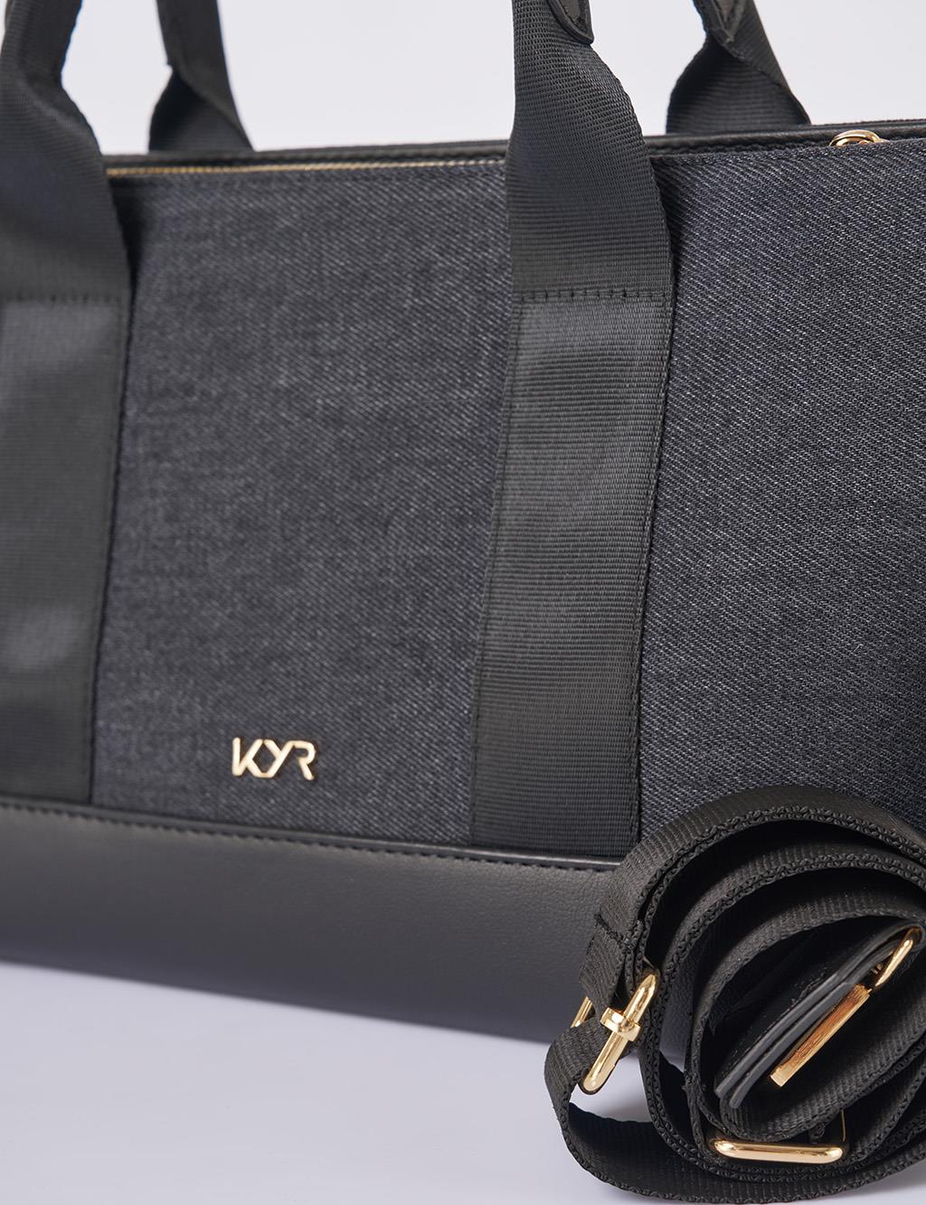 Logolu Denim Çanta Antrasit 