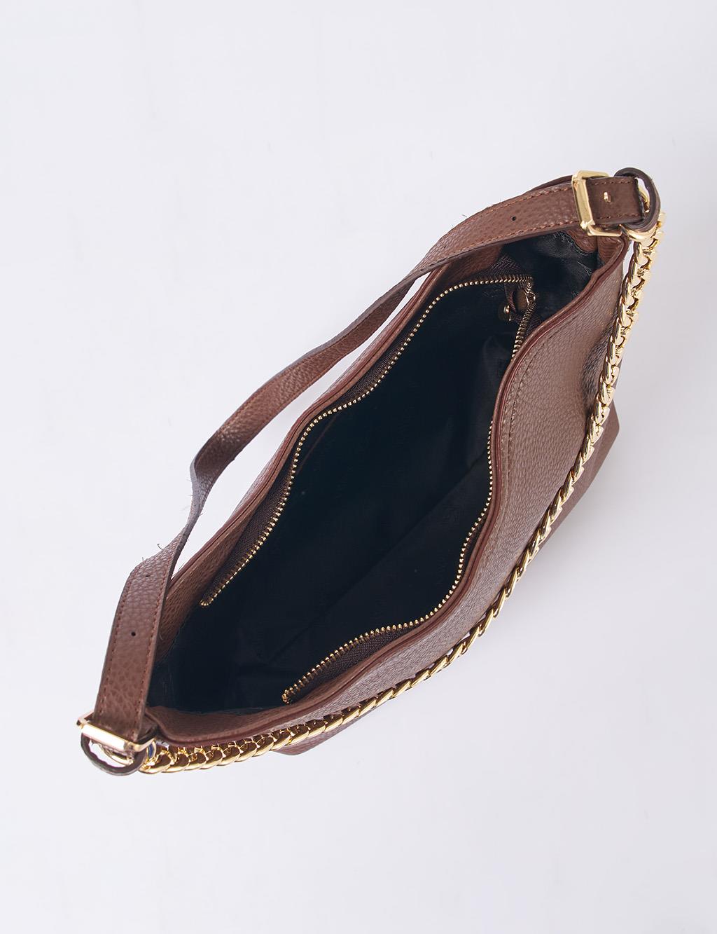 Chain Detailed Shopper Bag Dark Brown