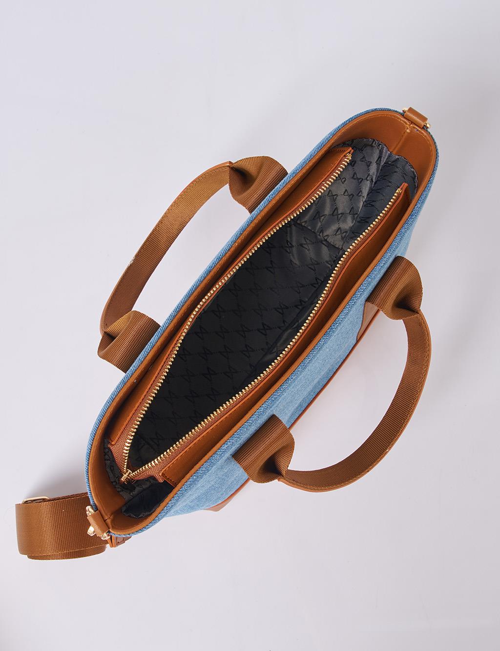 Logolu Denim Çanta İndigo 