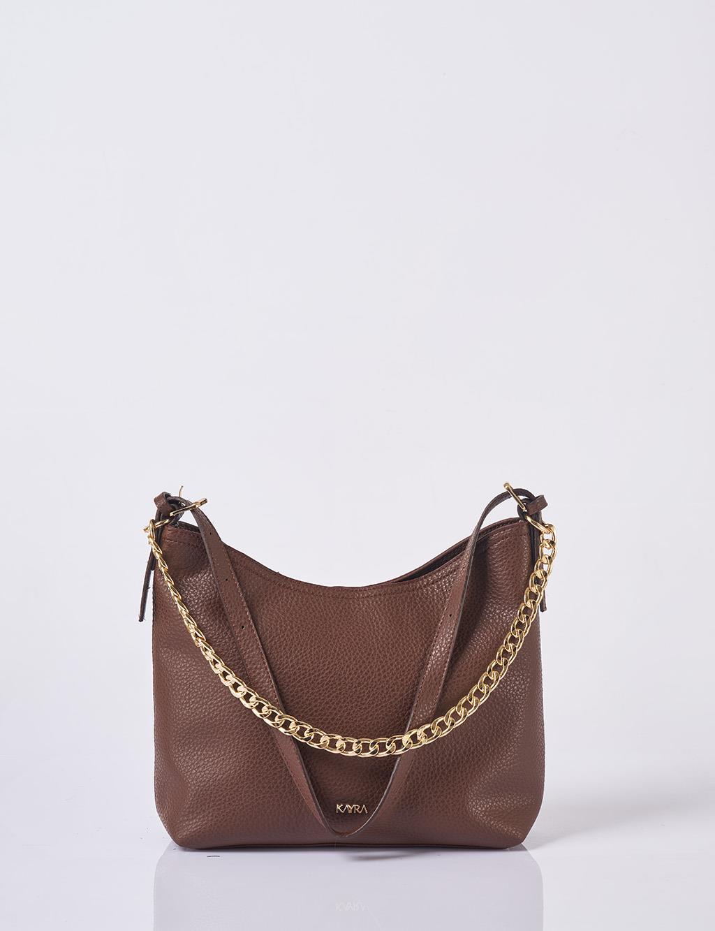 Chain Detailed Shopper Bag Dark Brown