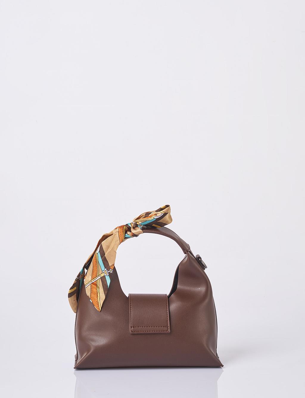 Faux Leather Bag with Scarf Detail in Dark Coffee