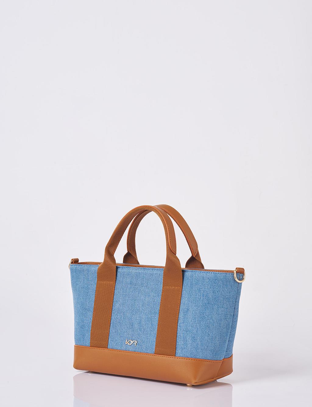 Logolu Denim Çanta İndigo 