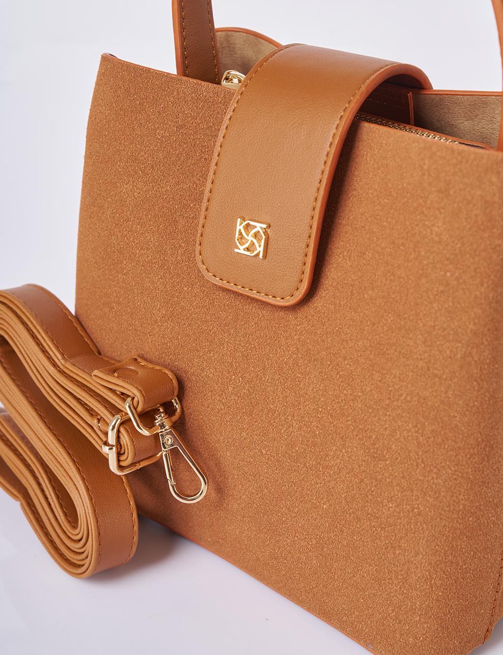 Nubuck Bag with Cover in Tan