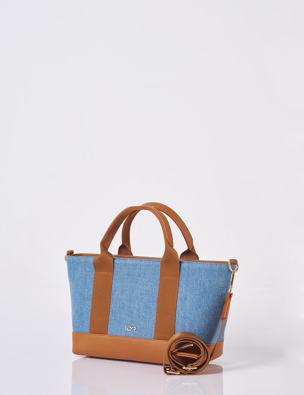 Logolu Denim Çanta İndigo 