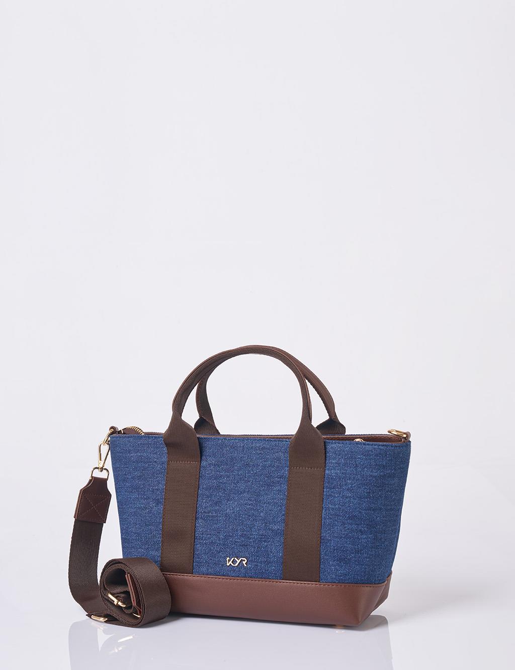 Logolu Denim Çanta Lacivert 