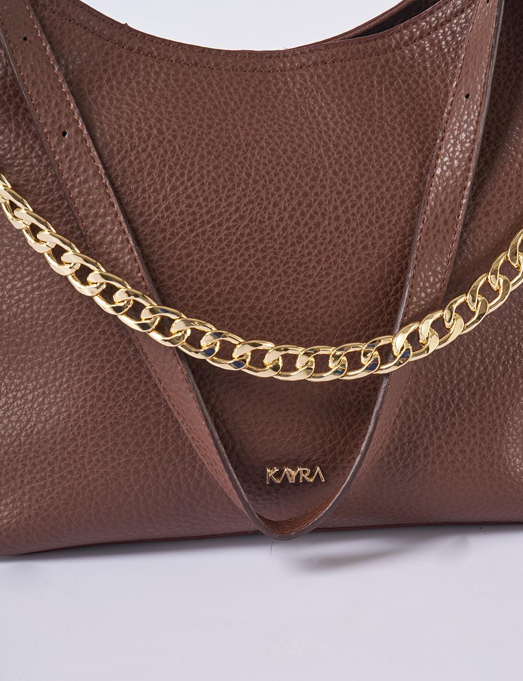 Chain Detailed Shopper Bag Dark Brown