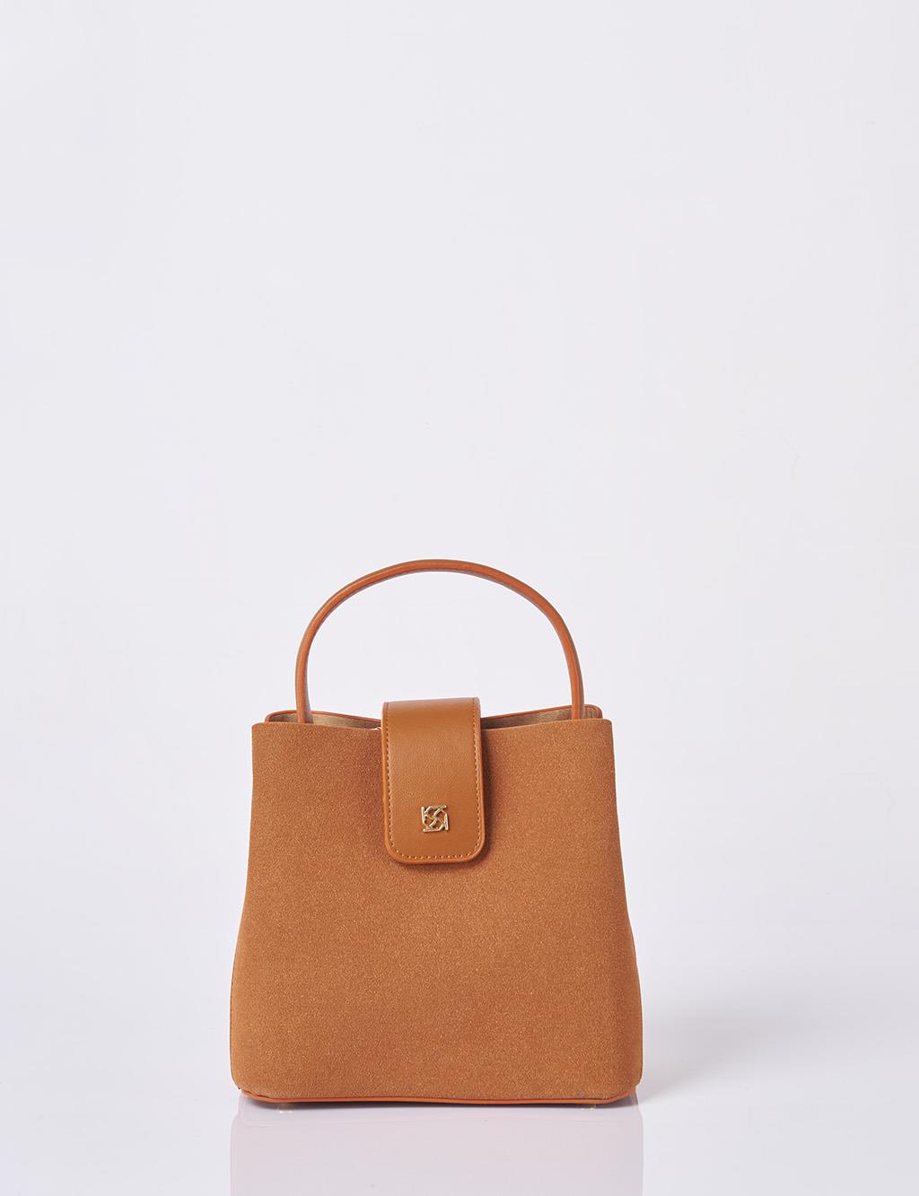 Nubuck Bag with Cover in Tan