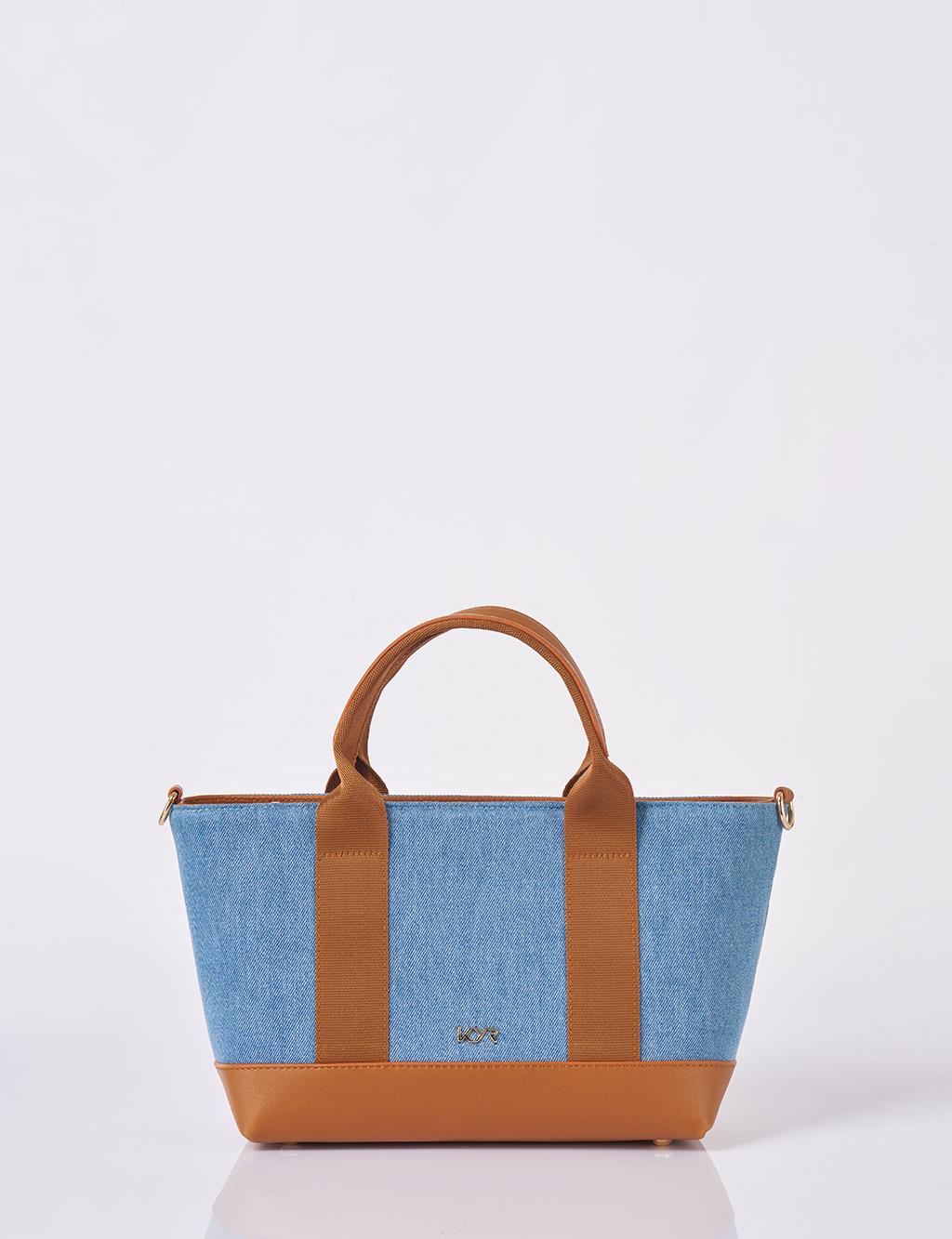 Logolu Denim Çanta İndigo 