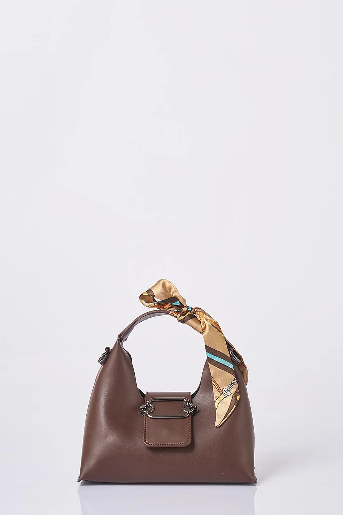 Faux Leather Bag with Scarf Detail in Dark Coffee