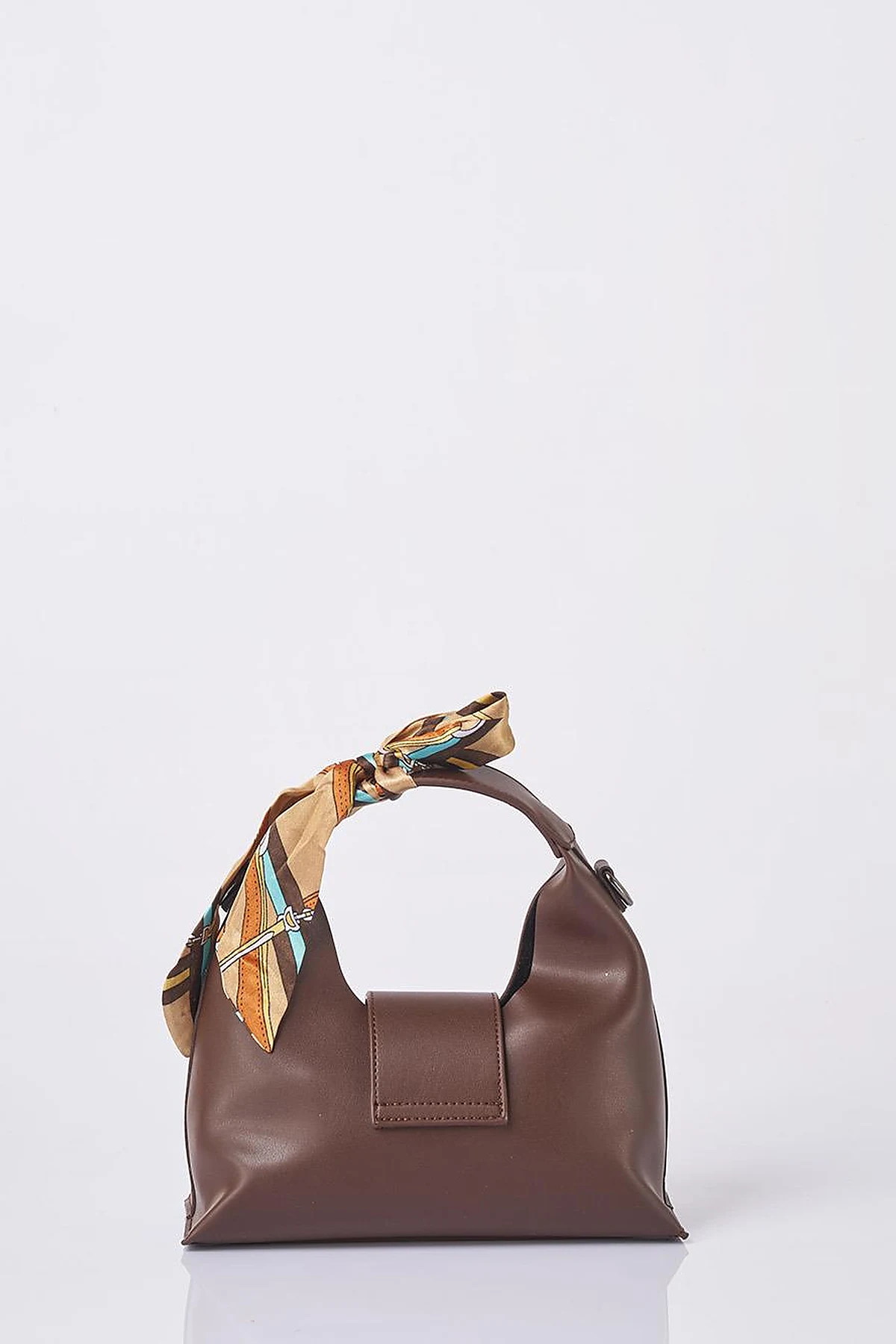 Faux Leather Bag with Scarf Detail in Dark Coffee