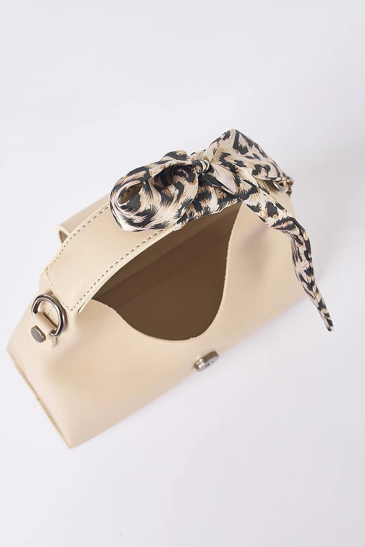 Faux Leather Bag with Scarf Detail in Cream