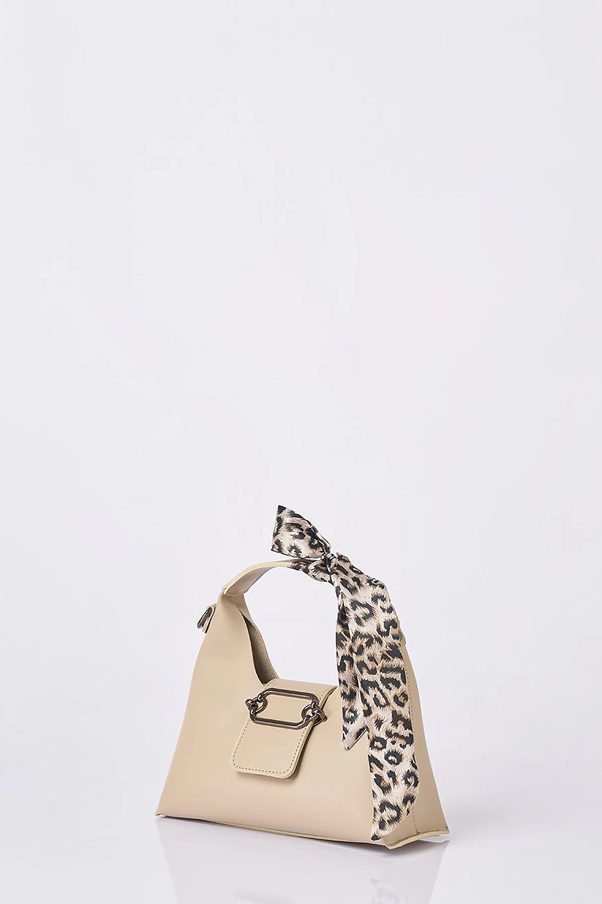 Faux Leather Bag with Scarf Detail in Cream