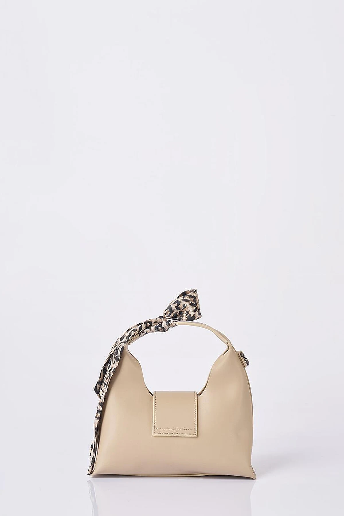 Faux Leather Bag with Scarf Detail in Cream
