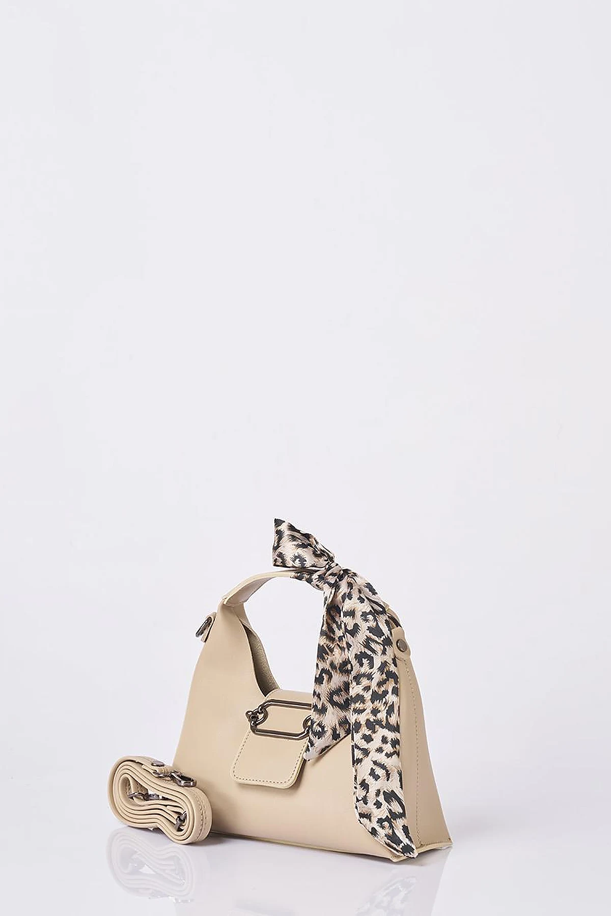 Faux Leather Bag with Scarf Detail in Cream