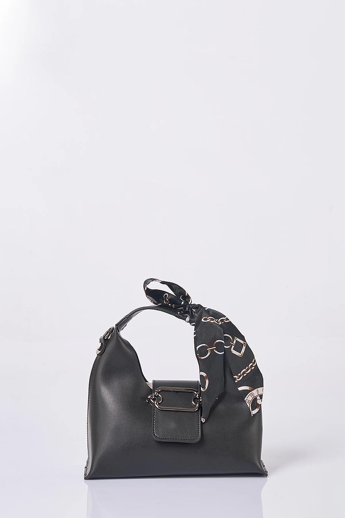Faux Leather Bag with Scarf Detail in Black