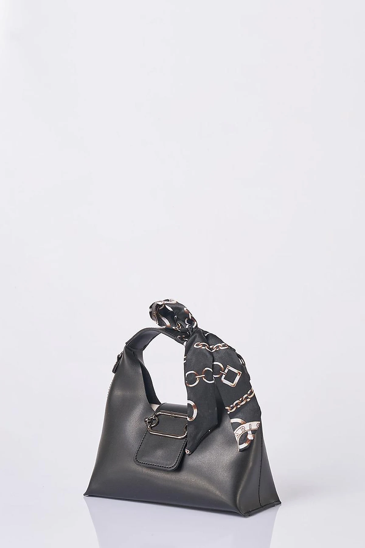 Faux Leather Bag with Scarf Detail in Black