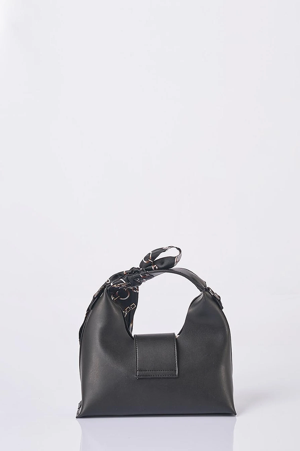 Faux Leather Bag with Scarf Detail in Black