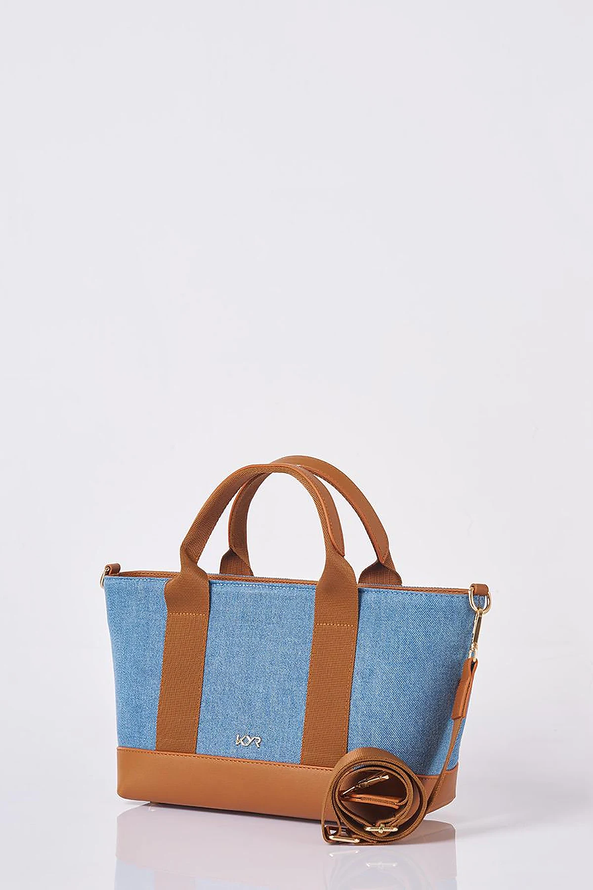 Logolu Denim Çanta İndigo 