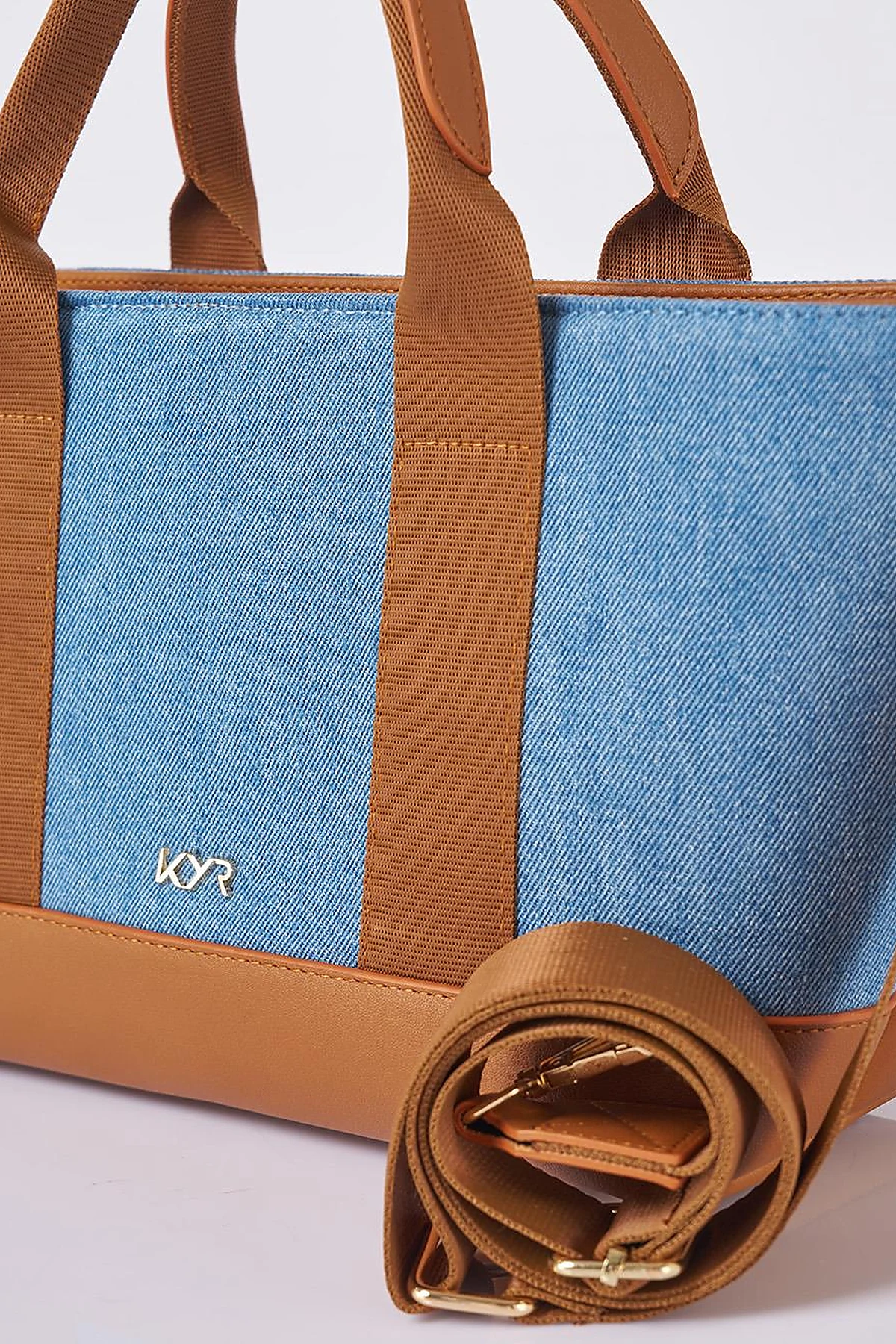 Logolu Denim Çanta İndigo 