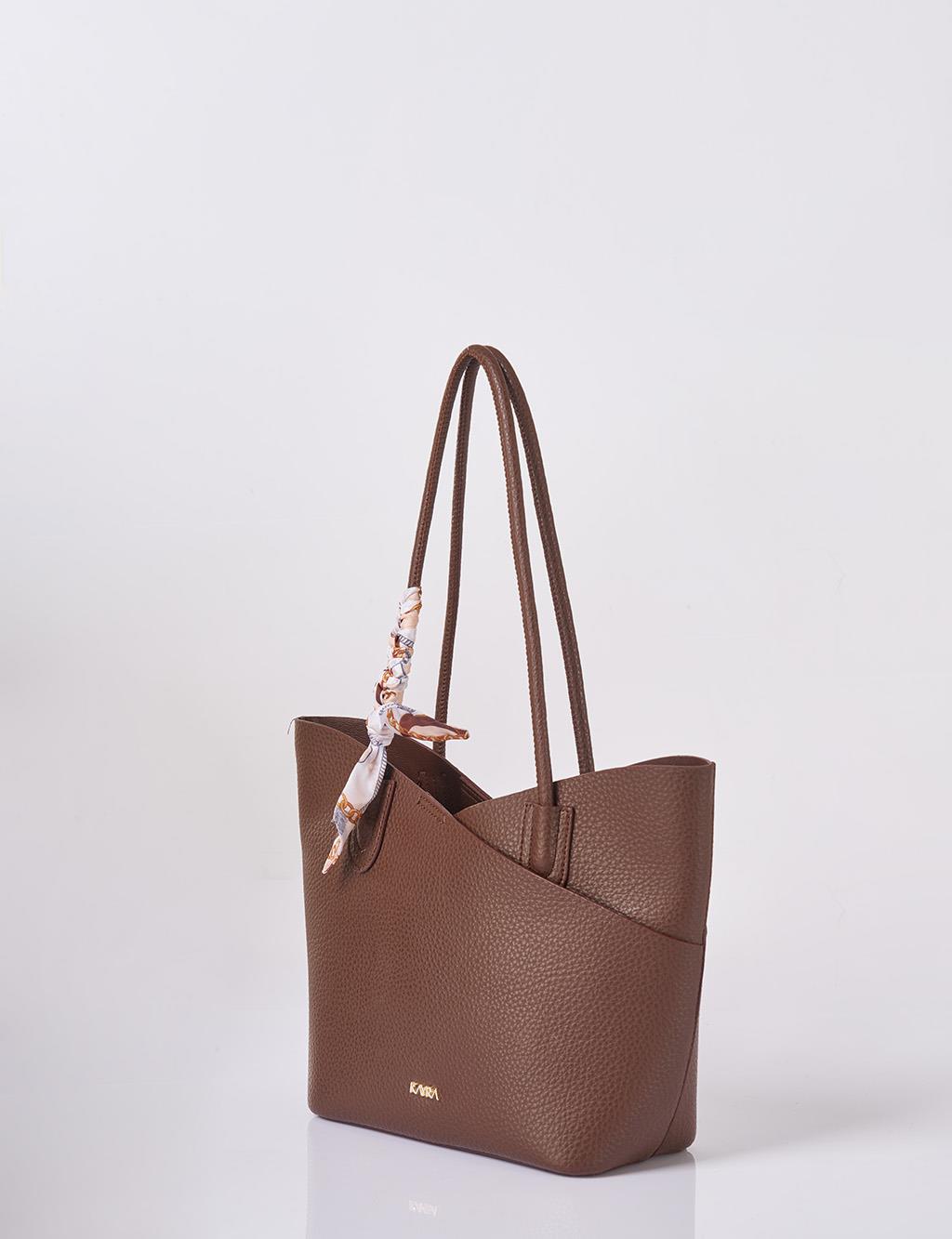 Faux Leather Bag with Scarf Detail in Dark Coffee