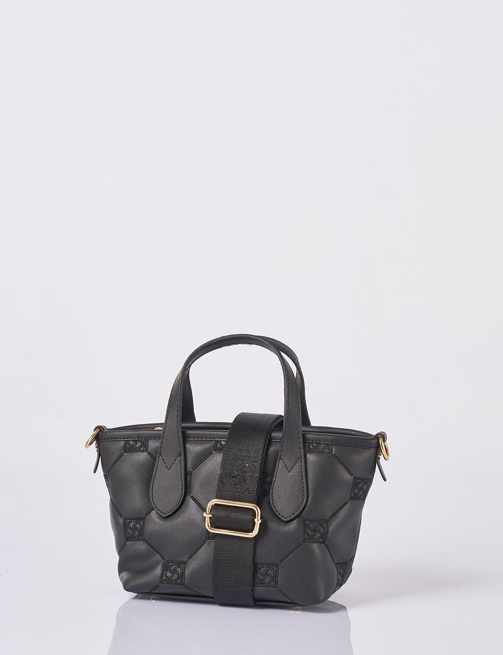 Monogram Logo Embroidered Tote Bag in Black