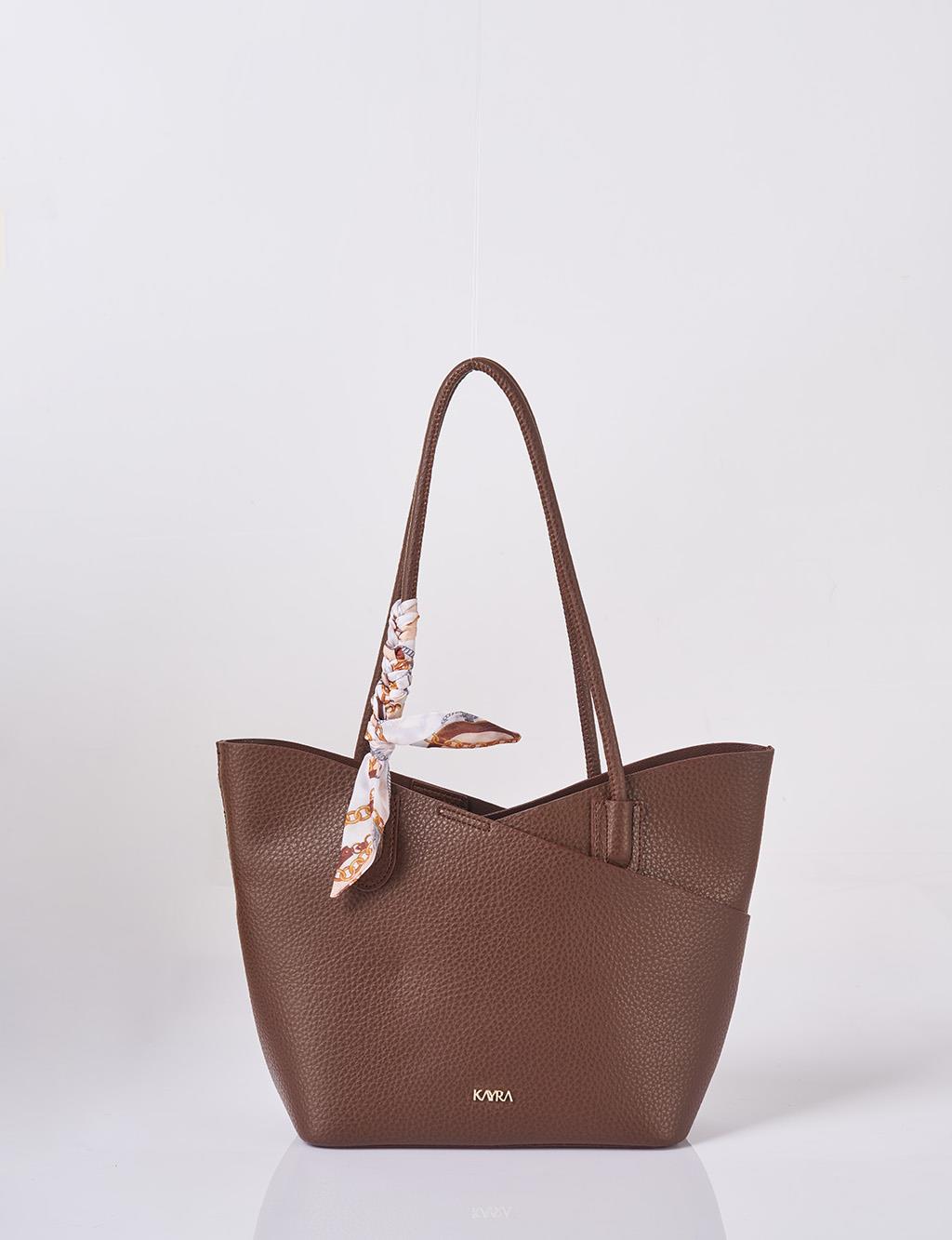 Faux Leather Bag with Scarf Detail in Dark Coffee