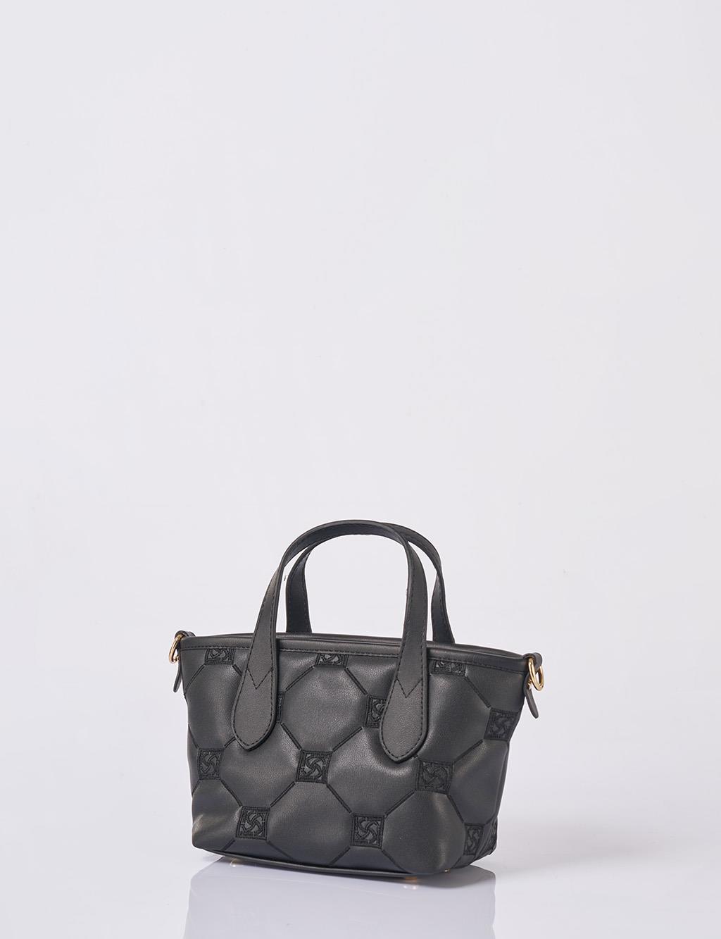 Monogram Logo Embroidered Tote Bag in Black