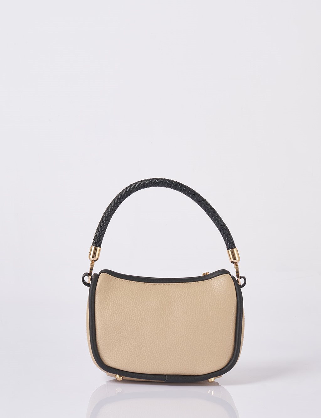 Faux Leather Hobo Bag Cream-Black