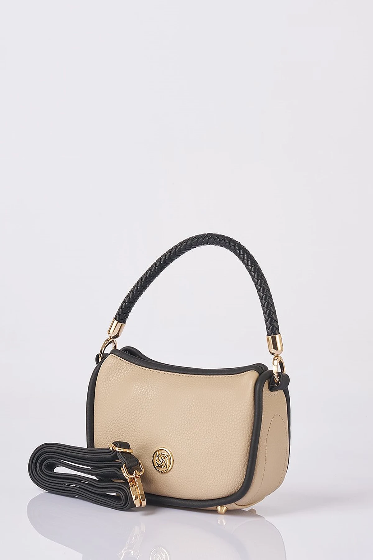 Hobo Bag with Logo Detail Cream-Black