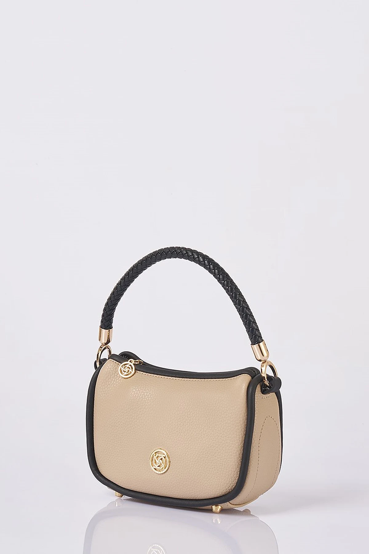 Hobo Bag with Logo Detail Cream-Black
