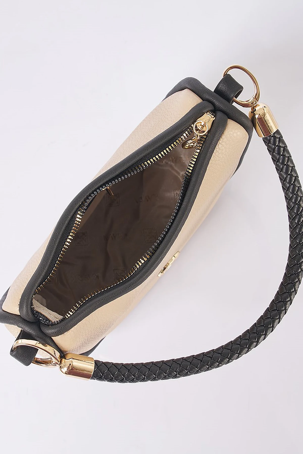 Hobo Bag with Logo Detail Cream-Black