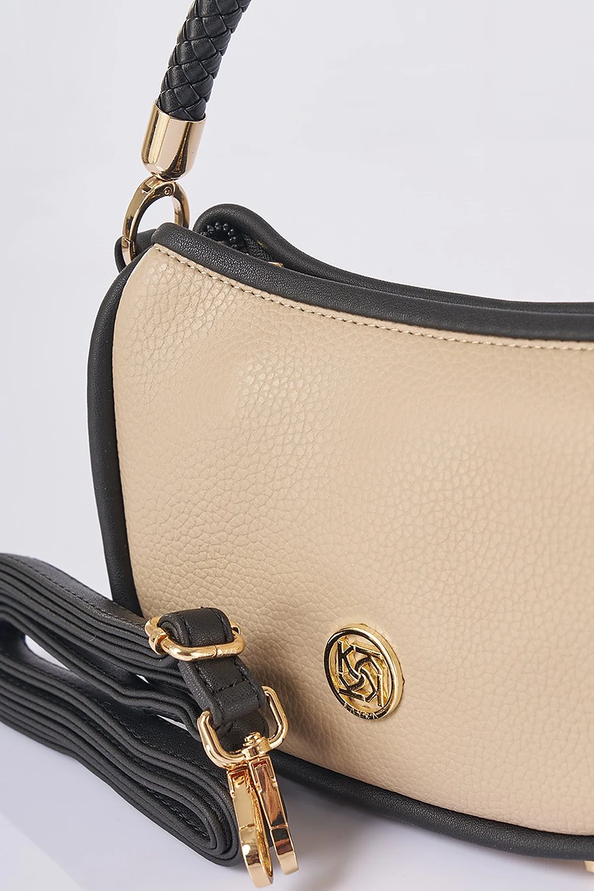Hobo Bag with Logo Detail Cream-Black