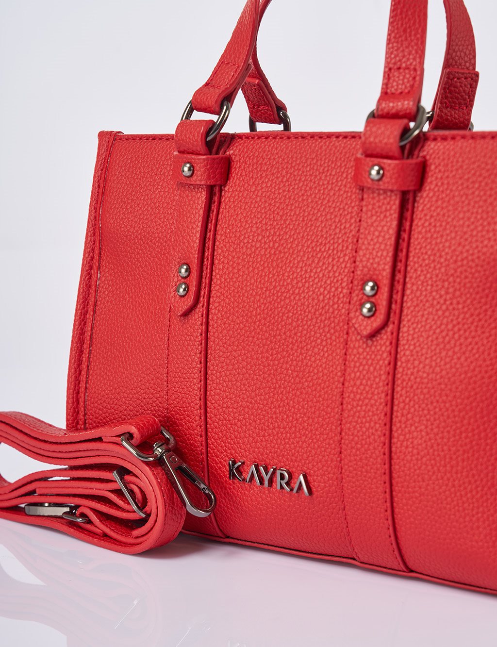 Shoulder Strap Snap Closure Faux Leather Tote Bag Red