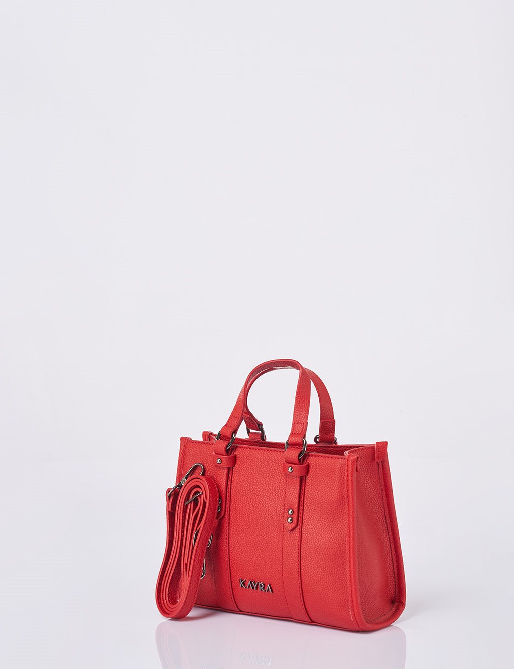 Shoulder Strap Snap Closure Faux Leather Tote Bag Red