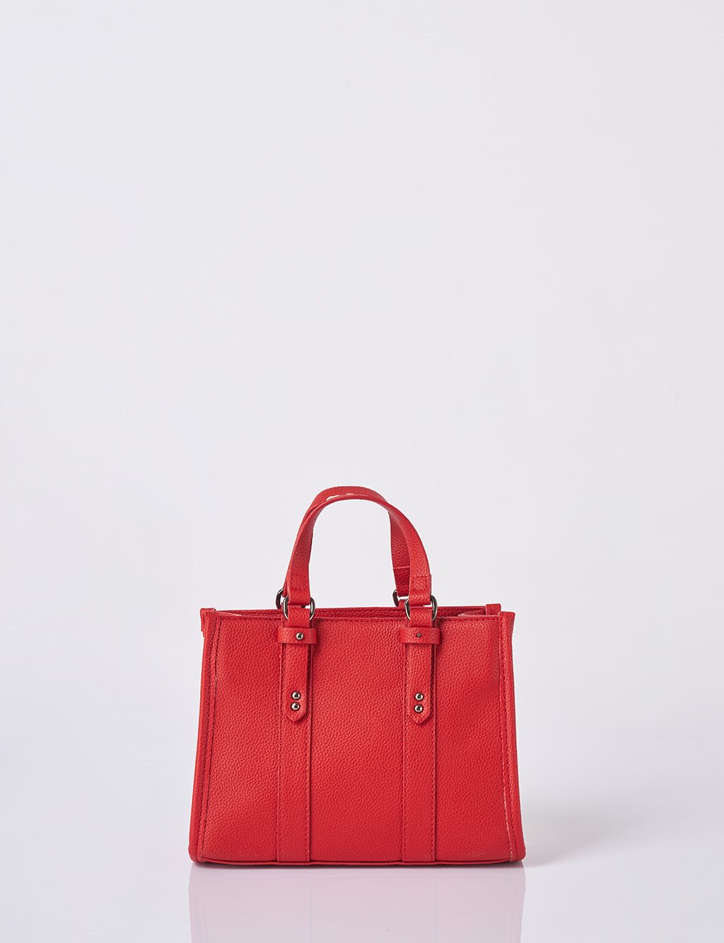 Shoulder Strap Snap Closure Faux Leather Tote Bag Red