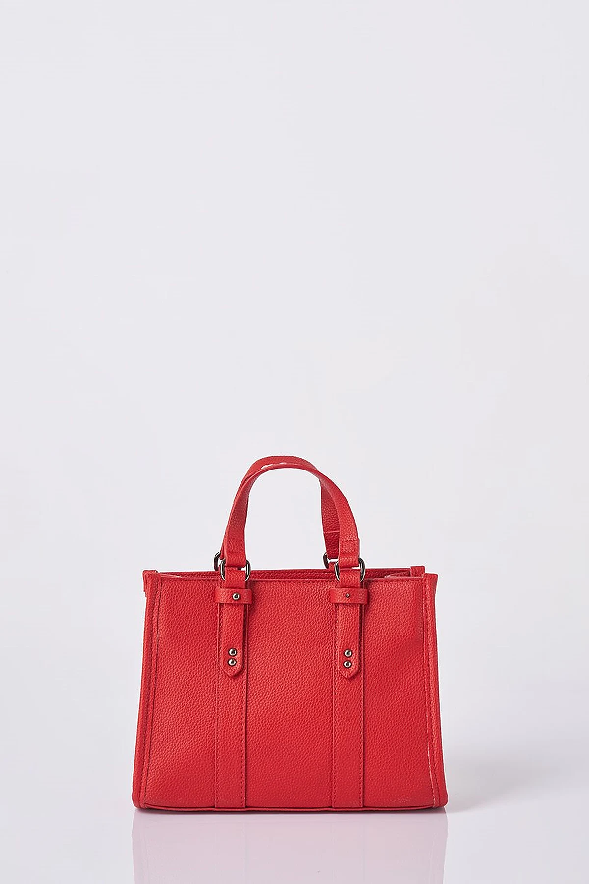 Shoulder Strap Snap Closure Faux Leather Tote Bag Red