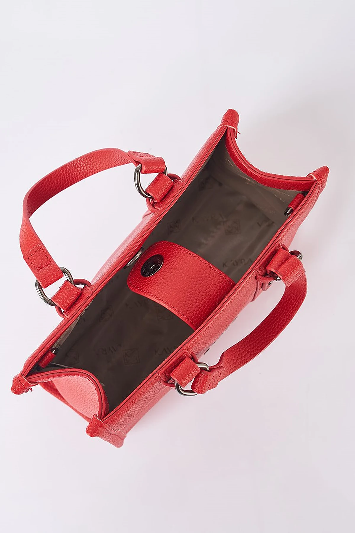 Shoulder Strap Snap Closure Faux Leather Tote Bag Red