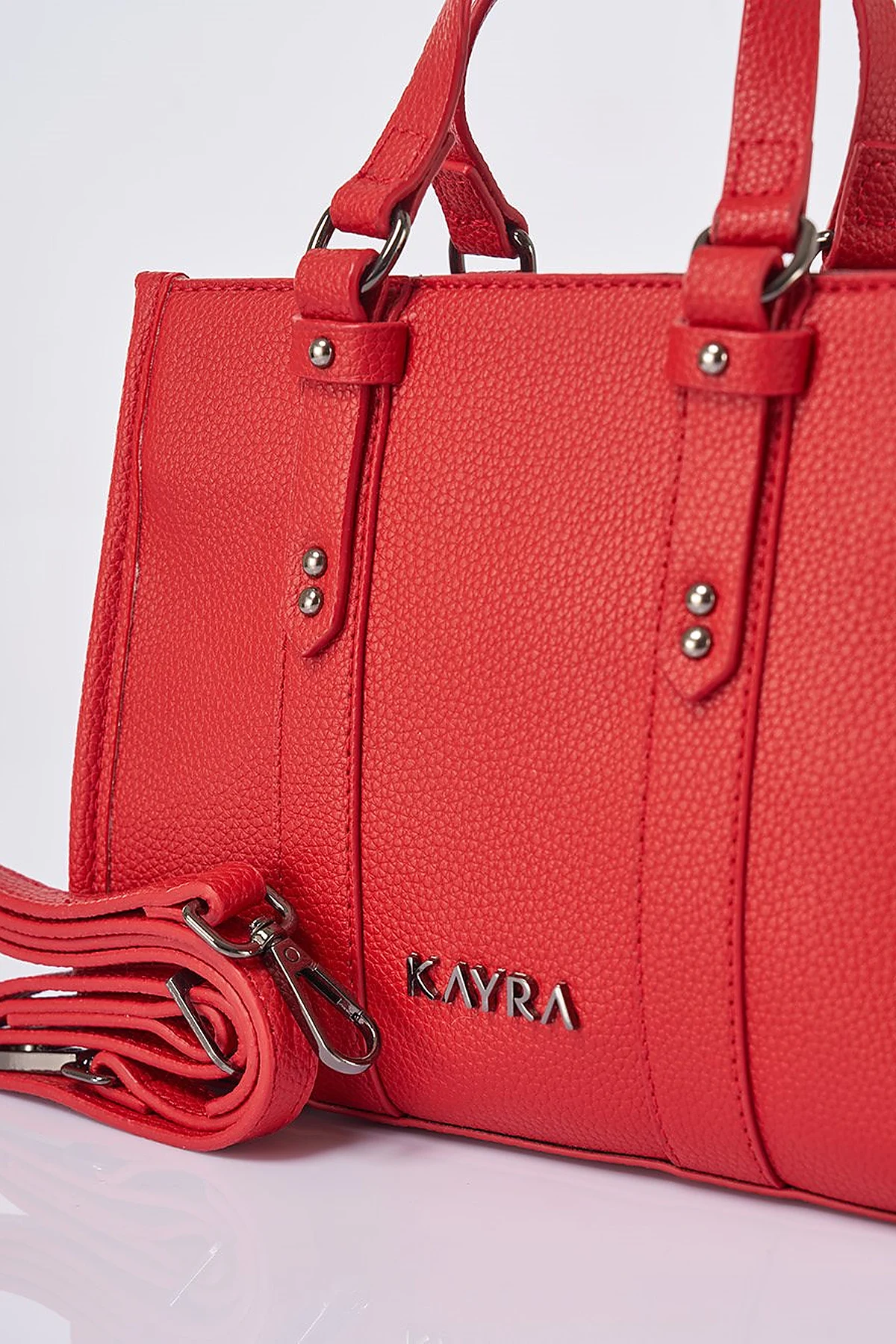 Shoulder Strap Snap Closure Faux Leather Tote Bag Red