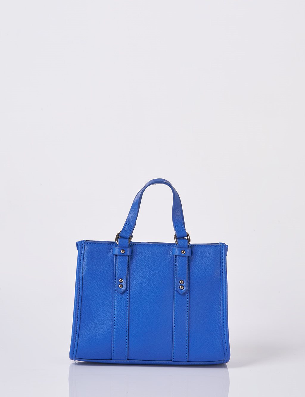 Shoulder Strap Snap Closure Faux Leather Tote Bag Sax