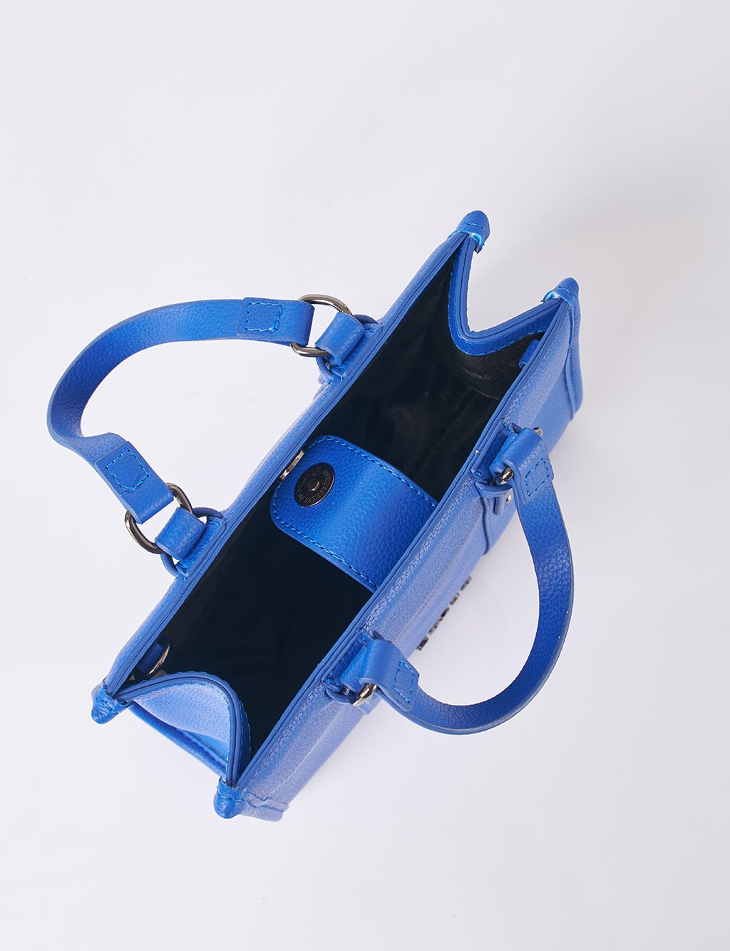 Shoulder Strap Snap Closure Faux Leather Tote Bag Sax