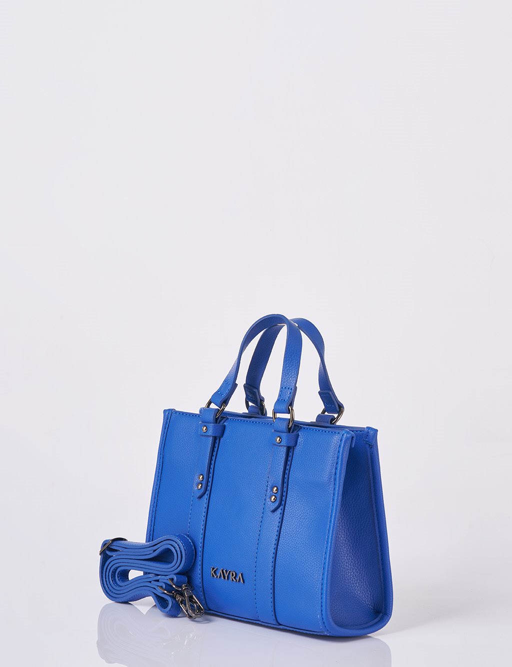 Shoulder Strap Snap Closure Faux Leather Tote Bag Sax